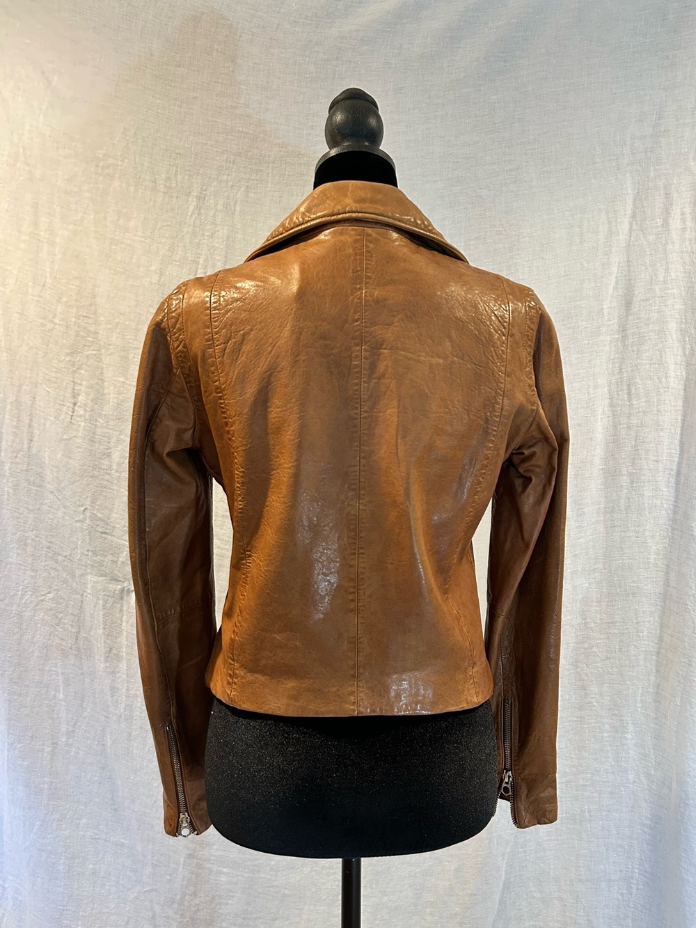Madewell Cognac Washed Leather Motorcycle jacket- lambskin leather - Picture 3 of 12